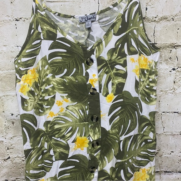 J For Justify Green White Palm Leaf Print Faux Button Sundress - Picture 2 of 6